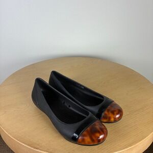 Crocs Ballet Flats Womens 7 Black Tortoise Cap Toe Comfort Shoes Business Casual